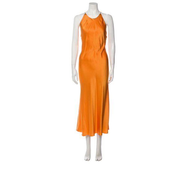 Orange Rosetta Getty Crew Neck Long Dress (XXS) - Picture 1 of 4